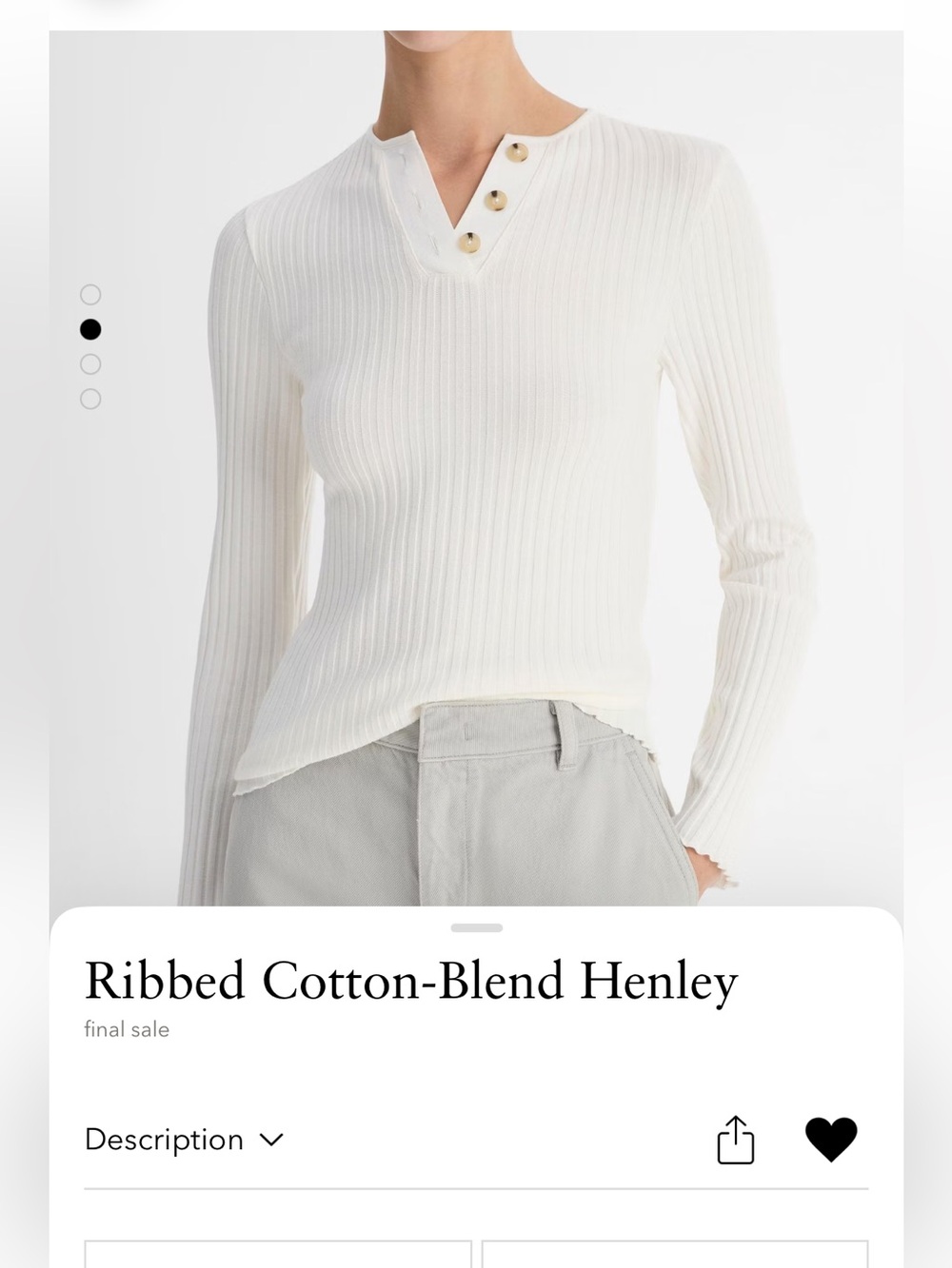 VINCE Ribbed Cotton-Blend Henley M off-white NWT